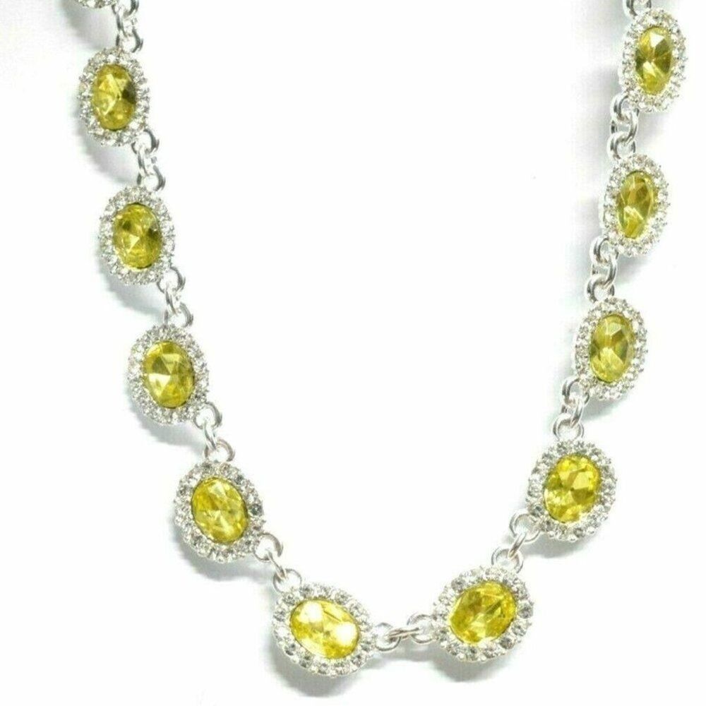 Pavé Crystal & Yellow Stone Collar Necklace, 17"
